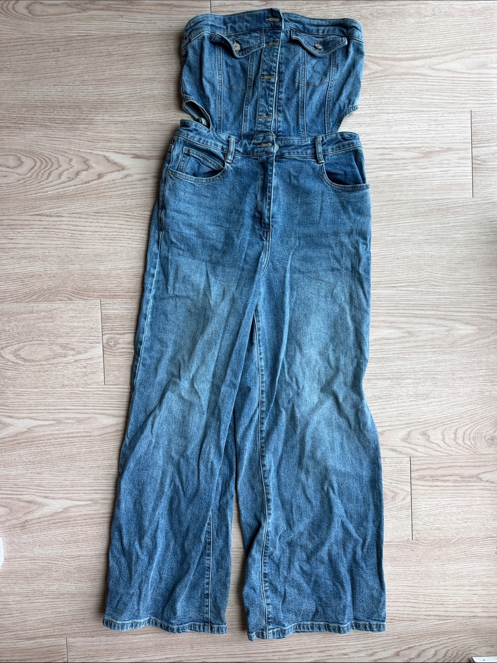 Denim Strapless Jumpsuit - Blue